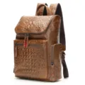Sac à dos en cuir marron motif crocodile pour homme, sac de voyage d'affaires élégant. - 1269 Motif crocodile marron