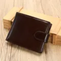 Portefeuille homme en cuir marron foncé, étui à cartes rétro avec fermeture à pression. - Café Foncé
