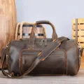 Vintage echt lederen reistas, grote capaciteit weekendtas voor heren reizen in stijl bruin. - Groot Donkerbruin
