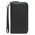Portafoglio lungo uomo in pelle nera pochette con zip e cinturino elegante chic - Nero (trama Saffiano)