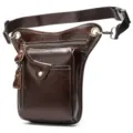 Bolso de pierna de cuero genuino marrón para hombre riñonera táctica multiusos para moto - 9667 Café (Sin logo)