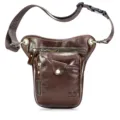 Bolso de pierna de cuero genuino vintage para hombre riñonera multibolsillo moto táctica - Café aceitado (Con logo)