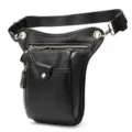 Bolso de pierna de cuero genuino negro para hombre, riñonera táctica multiusos de moto. - 9667 Negro (Sin logo)