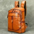 Heren Vintage Echt Lederen Rugzak Grote Capaciteit Bruine Leren Tas voor Vrijetijd en Reizen - Bruine Koffie
