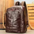 Vintage brown genuine leather men backpack casual business laptop travel daypack rucksack style - Oil Coffee