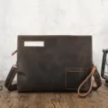 Vintage crazy horse leer heren schoudertas donkerbruin envelop model schoudertas - Donker Koffie