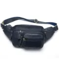 Echt lederen heuptas voor heren, multifunctionele borsttas, donkerblauwe casual heuptas - Blauw