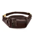 Sac de taille pour homme en cuir véritable marron poches multiples sacoche de poitrine décontractée - 8336F café