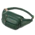 Sac banane en cuir véritable vert foncé pour homme, sac de poitrine multi-poches variante. - 8336 vert