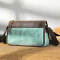 Schoudertas van canvas en crazy horse leer voor heren, vintage casual forenzenstijl tas. - Blauw