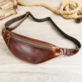 Heren echt lederen heuptas vintage borsttas casual reistas outdoor reistas voor heren - Roodbruin