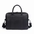 Heren Zwarte Leren Zakelijke Aktetas 14 Inch Laptop Tas Professionele Handtas Zakelijk - Zwart