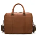 Men Brown Leather Briefcase 14 Inch Laptop Bag Business Casual Handbag For Office - Brown