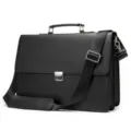 Zwarte lederen heren aktetas, professionele zakelijke laptoptas met verstelbare riem. - Zwart