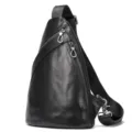 Herren Echtleder Sling Bag lässige Brust Umhängetasche mit Reißverschlusstaschen schwarz. - Schwarz