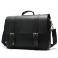 Leren heren business aktentas vintage messenger schoudertas laptopbag met dubbele gesp. - 8580 zwart