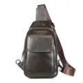 Dunkelbraune Umhängetasche aus echtem Leder für Herren, stylische Sling-Brusttasche. - Kaffeebraun