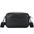 Heren schoudertas van echt leer, zwarte horizontale crossbody tas met verstelbare schouderband. - Zwart premium patroon