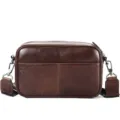 Donkerbruine echt lederen heren schoudertas, stijlvolle horizontale crossbody tas variant optie. - koffiekleur