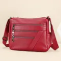 Rode lederen schoudertas voor dames, crossbody tas met meerdere ritsen en verstelbare band. - Rood