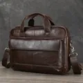 Stijlvolle donkerbruine lederen business aktentas voor heren laptop schoudertas. - Donker Koffie