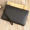Heren echt lederen clutch tas donkerbruin zakelijke polstas ritssluiting portemonnee - Donker Koffie