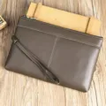 Heren echt lederen clutch tas hoogwaardige business polsbandje bruin rundleer etui - Grijs