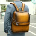 Vintage echt lederen retro rugzak voor heren, stijlvolle zakelijke reistagrugzak met kleurovergang. - Backpack / Bruin