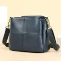 Grote capaciteit rundleer veelzijdige dames schoudertas echt lederen handtas stijl - Blauw