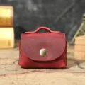 Vintage echt lederen muntbeurs oortelefoonhoesje retro mini handgemaakte portemonnee. - Rood