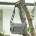 Grijs echt lederen dames schoudertas casual crossbody tas kleine handtas voor werk - Grijs