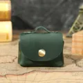 Mini porte-monnaie vintage en cuir véritable vert foncé sac de rangement d'écouteurs pochette. - Vert