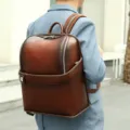 Genuine leather vintage backpack stylish retro business travel school rucksack dark brown color - Backpack / Coffee