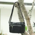 Black genuine leather texture commuting women's shoulder bag casual fashion crossbody bag - Black