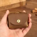 Etui d'ecouteurs en cuir veritable miniporte-monnaie pochette a cles artisanale vintage - Marron