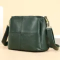 Dark green genuine leather cross-body bag for women, stylish shoulder bag with wide strap. - Green