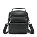 Echt lederen schoudertas voor heren, multifunctionele zakelijke casual crossbody tas zwart. - 18 cm * 9 cm * 21,5 cm / Zwart