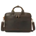 Heren Vintage Bruine Leren Aktetas Laptop Schoudertas Casual Echt Rundleer Business Tas - 8368 Koffie
