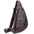 Brown Crocodile Pattern Leather Sling Bag Men Retro Chest Crossbody Bag Casual Daypack - 698 Coffee
