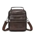 Bruine echt lederen heren schoudertas variant, casual crossbody tas met meerdere vakken. - 18 cm * 9 cm * 21,5 cm / koffiekleur