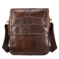 Bolso bandolera de hombre de cuero genuino vertical bolso informal marrón elegante diario - Marrón aceitado