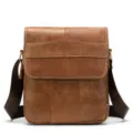 Men's brown genuine leather shoulder bag, vintage vertical crossbody bag for daily commute. - Frosted Brown