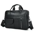 Borsa da lavoro per uomo in pelle nera cartella porta pc con manico e tracolla variante. - Cartella a Grana Liscia (1116) / Versione Originale / Nero