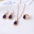 Paarse druppel strass sieraden set ketting oorbellen ring mode accessoires chic - Set / Donkerpaars