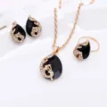 Pauw druppel edelsteen sieraden set ketting oorbellen ring elegante mode accessoires - Zwart