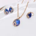 Blauwe druppel kristal pauw hanger ketting oorbellen ring sieraden set voor vrouwen mode - Blauw
