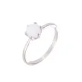 Minimalist white opal ring detail shot, elegant silver tone setting for daily wear style. - Size 5 / White