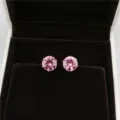 Korean fashion pink cubic zirconia stud earrings 8mm round crystal jewelry for women new - Gold+Pink