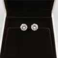 Round 8mm Zircon Stud Earrings Detailed View Luxury Simple Sparkle Gold Plated Jewelry - Gold + White