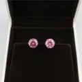Chic pink cubic zirconia stud earrings for women, elegant round gemstone jewelry gift. - Silver + Pink